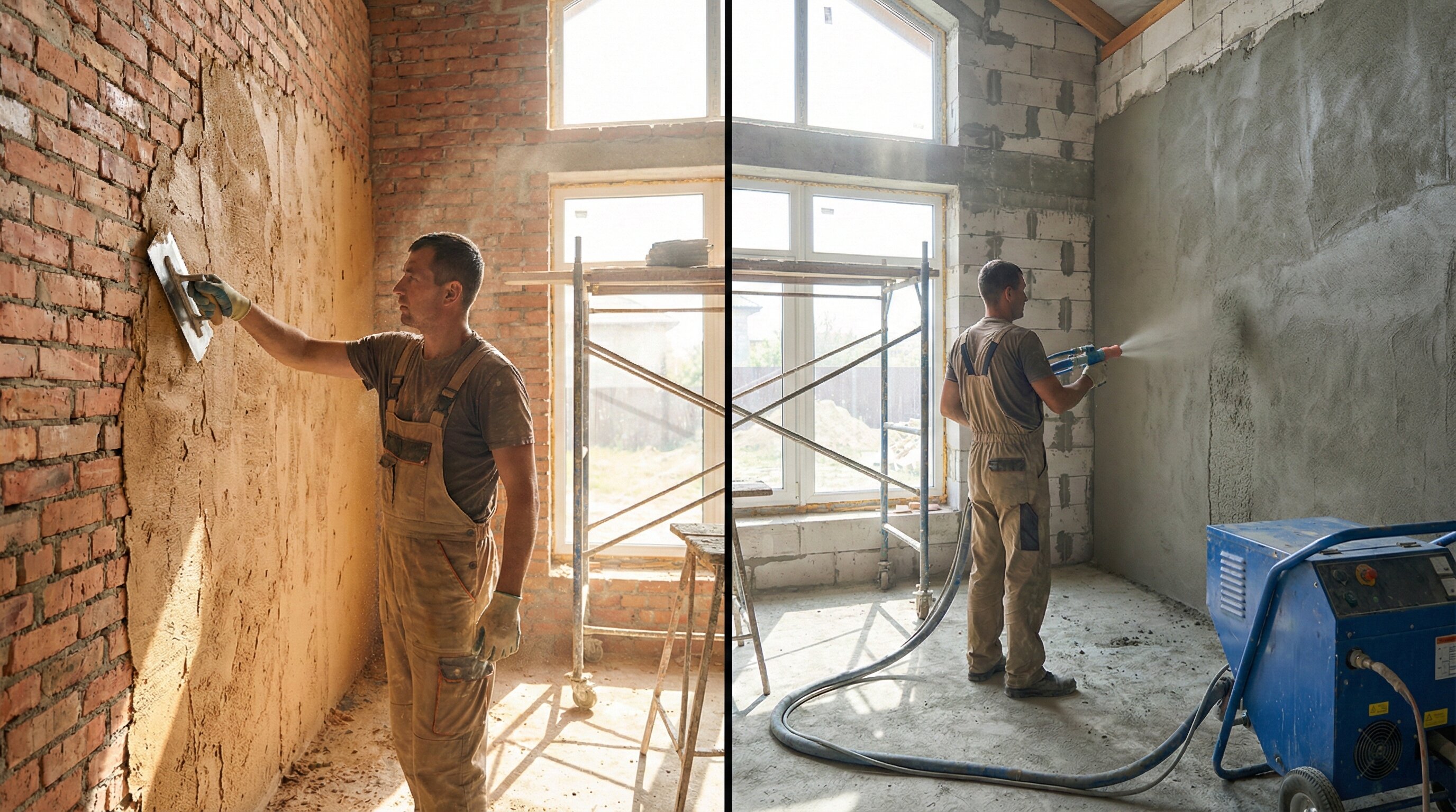 Tynki cementowo-wapienne vs tynki maszynowe agregatem - porównanie metod