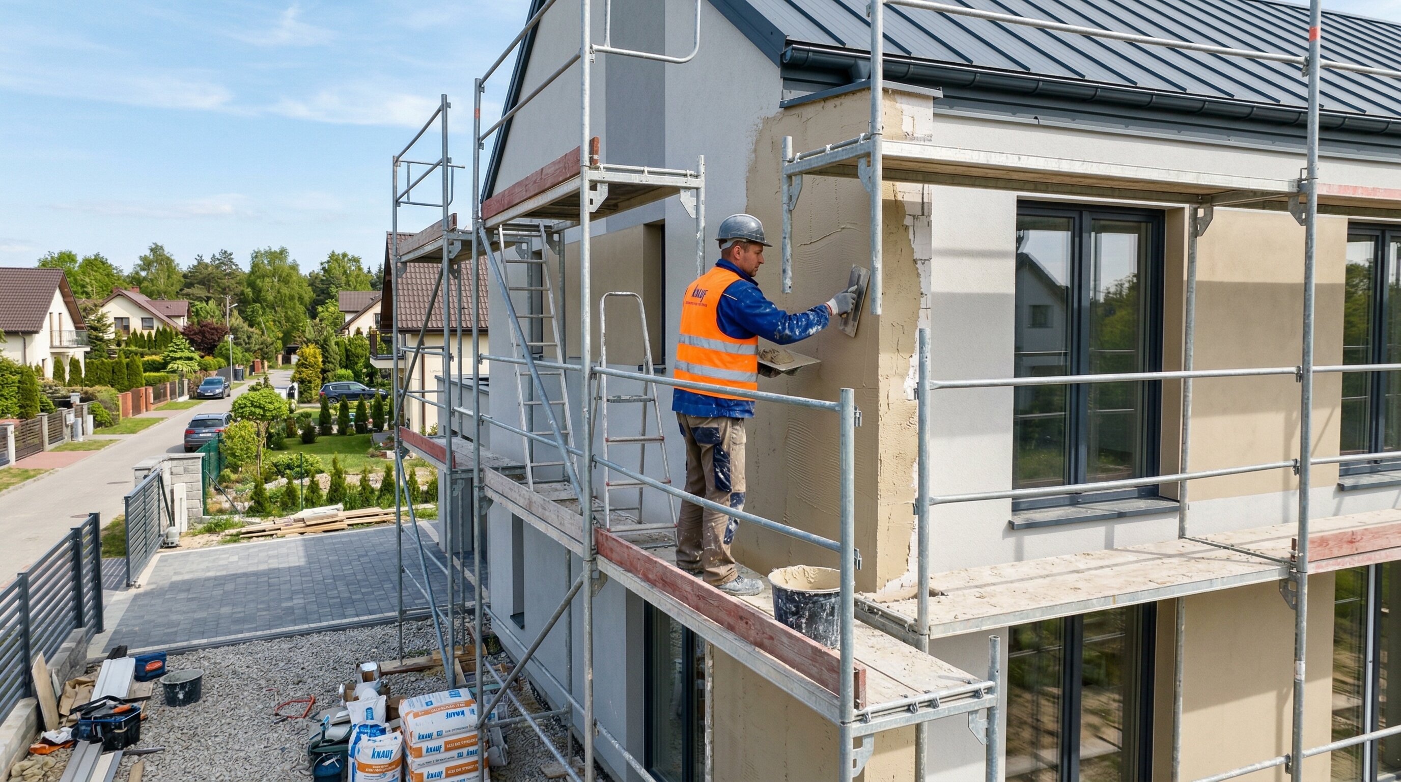 Elewacja domu jednorodzinnego - tynk silikonowy na fasadzie budynku