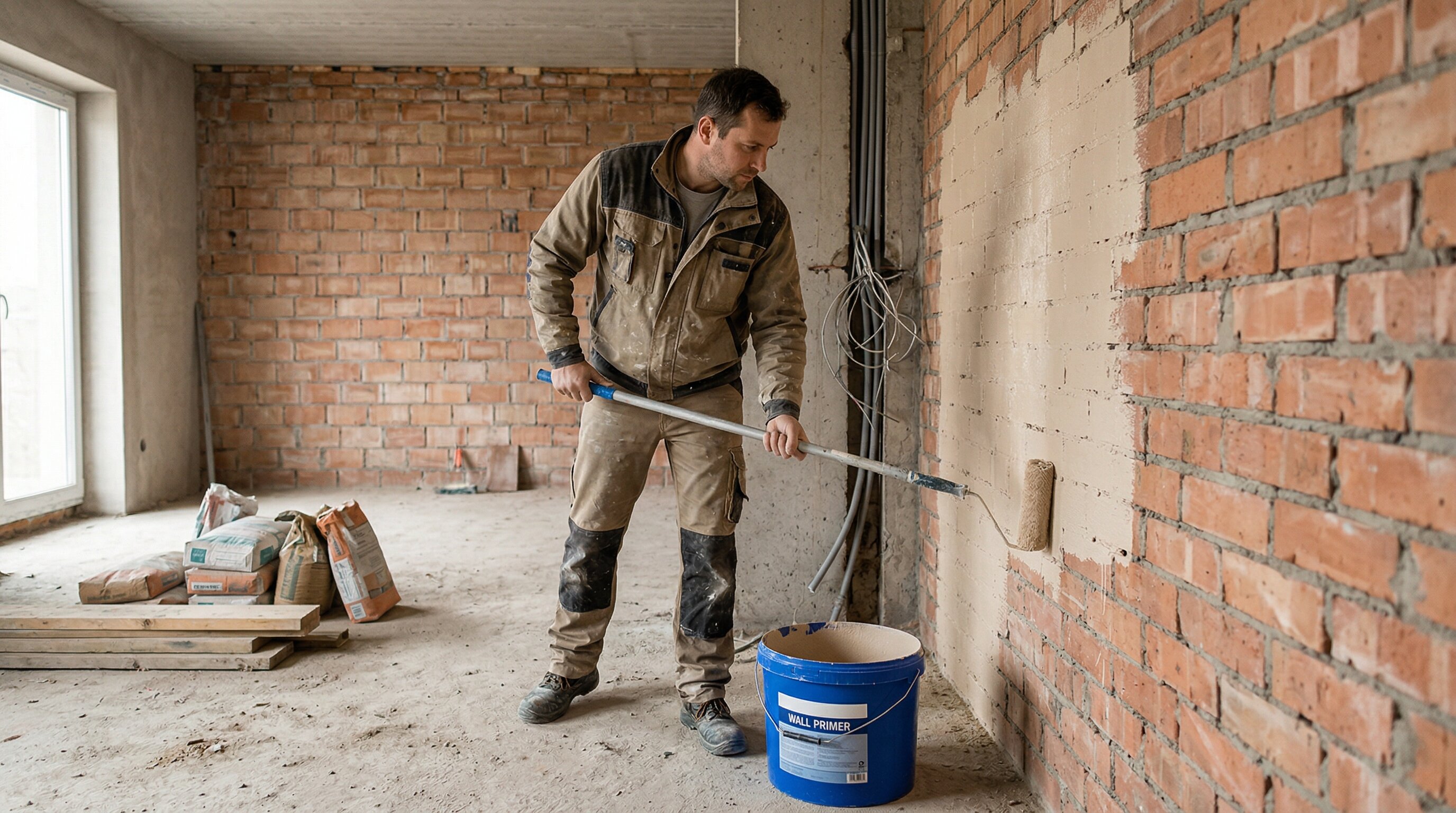 Przygotowanie ścian pod tynk wewnętrzny - gruntowanie, obrzutka i montaż narożników